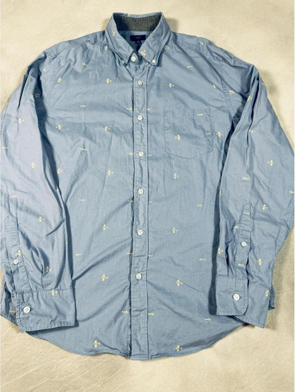 J.Crew Factory Blue Airplane Print Long Sleeve Button-Down Shirt Men’s Medium